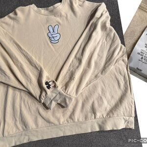 Cream Sweatshirt with Peace Sign and Character Patch